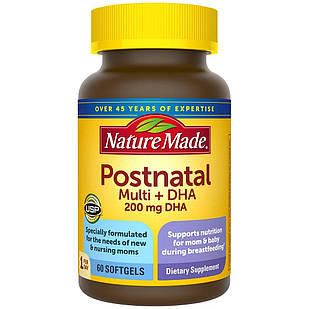 Nature Made Postnatal Multi+DHA 200 mg вітаміни для годуючих мам, 60 ЖК на 60 днів