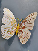 3D- метелики наклейки з магнітами та з наклейкою на стіну білий із золотими блисками 12 шт. набор, фото 3