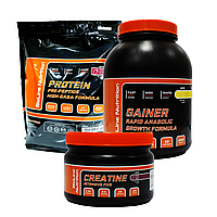 МАС-КОМПЛЕКТ: 2 кг HIGH GABA FORMULA ПРОТЕЇНУ + 3 кг RAPID ANABOLIC GAINER + MIX-BOTTLE