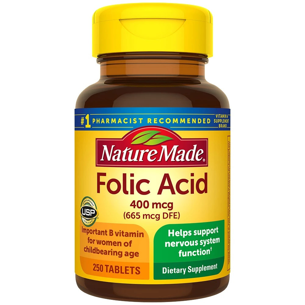 Nature Made Folic Acid фолієва кислота 400 мкг + кальцій, 250 таблеток на 250 днів. До 06/2027, фото 1