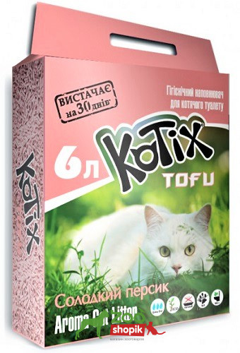 Kotix Tofu Honey Peach (Котікс Тофу Персик) Соєвий наповнювач з ароматом персика 6л (2.6 кг), фото 1