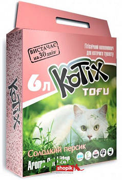 Kotix Tofu Honey Peach (Котікс Тофу Персик) Соєвий наповнювач з ароматом персика 6л (2.6 кг)