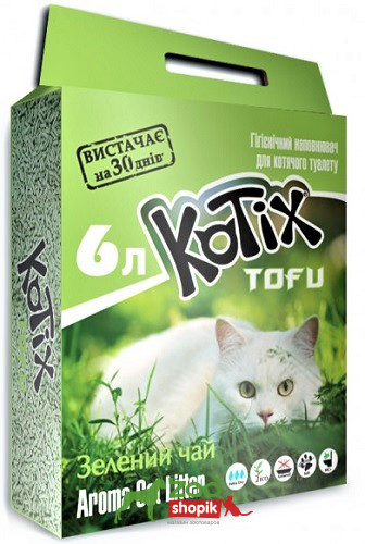Kotix Tofu Green tea (Котікс Тофу Зелений Чай) Соєвий наповнювач з ароматом зеленого чаю 6 л (2.6 кг)
