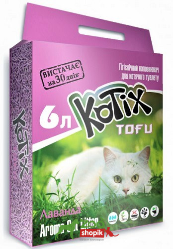 Kotix Tofu Lavender (Котікс Тофу Лаванда) Соєвий наповнювач з ароматом лаванди 6л (2.6 кг), фото 1