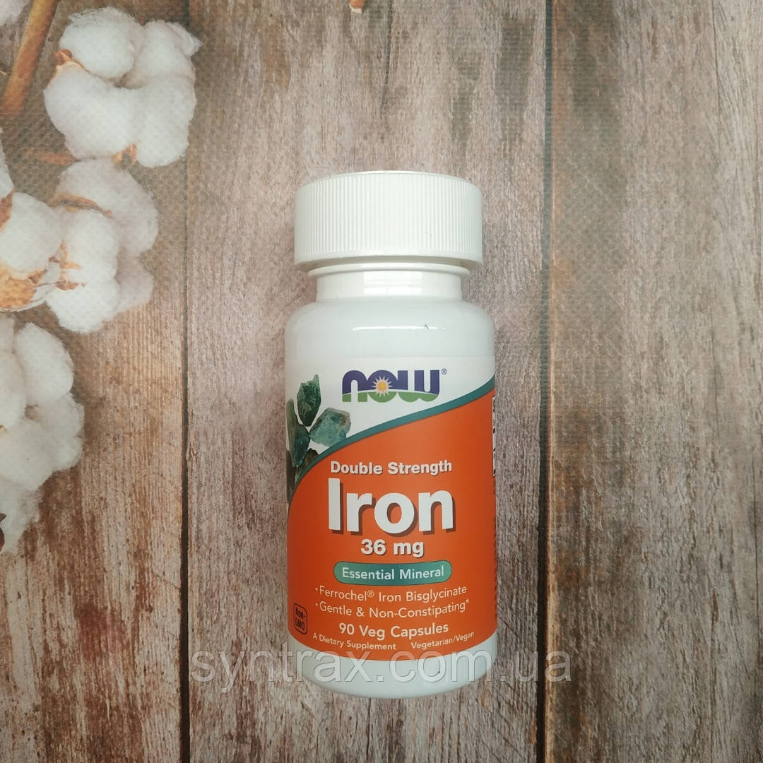 Now Foods Iron 90 veg caps 36 mg, залізо бісгліцинат нау