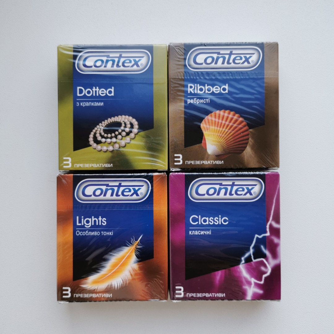 Contex презервативи 1 блок 12 пачок по 3 штуки (мікс 4 різновиди) термін до 2025.08