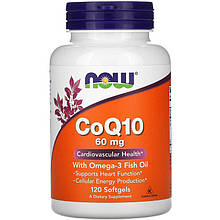 Коензим Q10 з риб'ячим жиром Омега-3 NOW Foods "CoQ10 with Omega-3 Fish Oil" 60 мг (120 гелевих капсул)