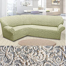 Чохол на кутовий диван накидка натяжна, єврочохол на кутовий диван жакардовий Кремовий