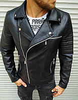 Кожаная мужская куртка косуха до 0*С весенняя осенняя черная демисезонная куртка мужская