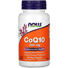 Коензим Q10 NOW Foods "CoQ10" підтримка серцево-судинної системи, 200 мг (60 капсул)