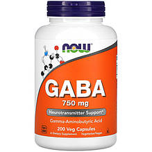 Гамма-аміномасляна кислота NOW Foods "GABA" нейромедіатор, 750 мг (200 капсул)