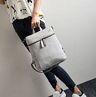 Женский кожаный городской стильный рюкзак ранець женская сумка 2 в 1 Серый