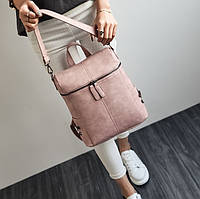 Женский кожаный городской стильный рюкзак ранець женская сумка 2 в 1 Розовый