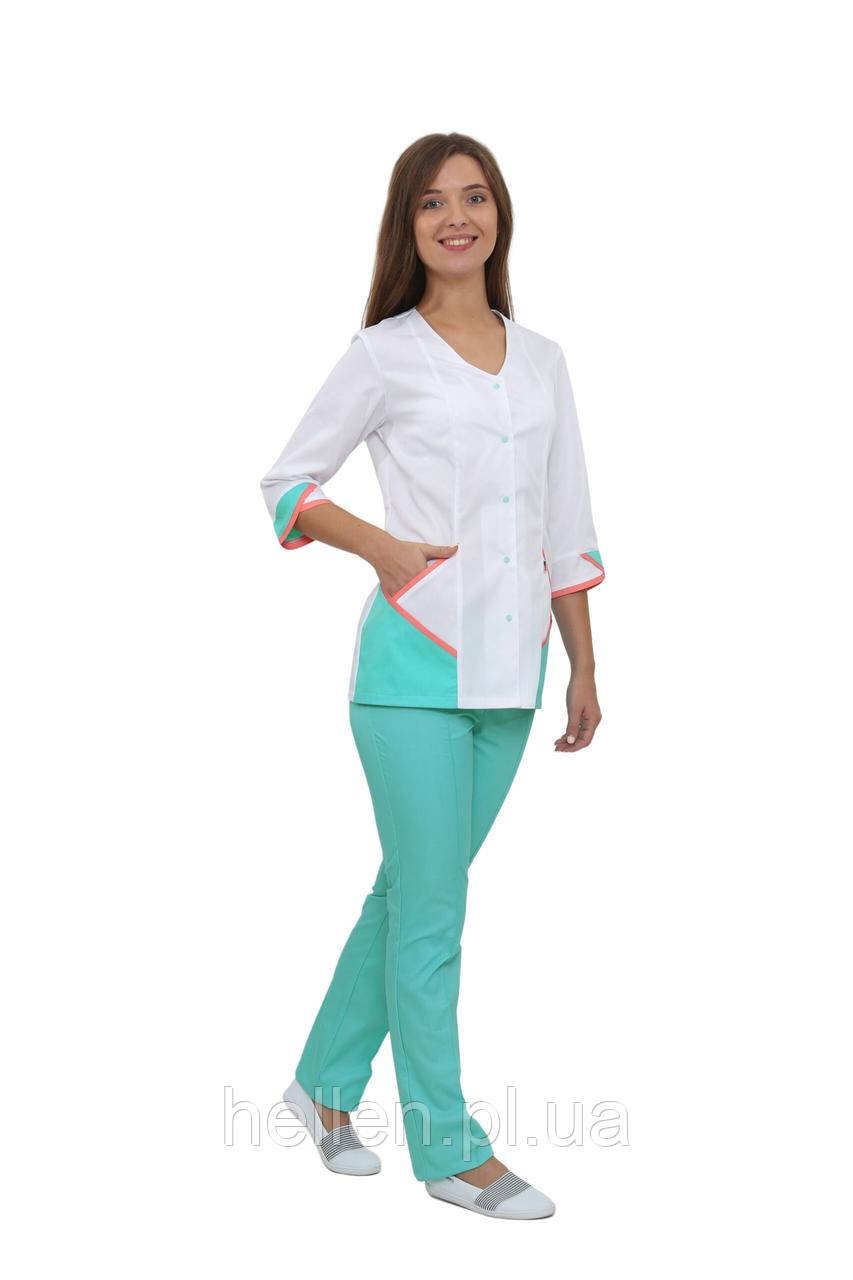 Медичний костюм Куба білий з м'ятним