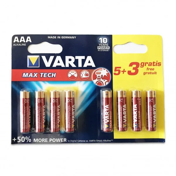 Батарейка VARTA MAX T. (Longlife Max Power) AAA MULTIPACK BLI 5+3 ALKALINE LR3 (4703) 8 шт