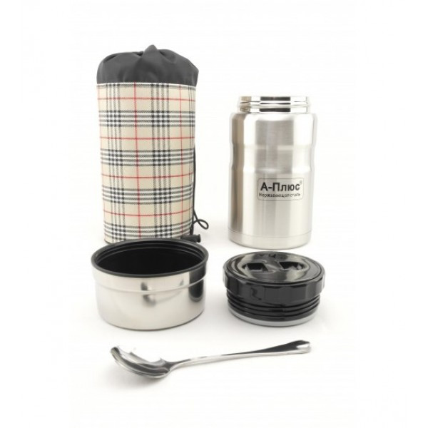 Термос харчовий в чохлі з ложкою A-plus FJ-1772 1л Сталевий