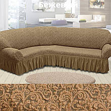 Натяжні чохли на кутові дивани накидка, єврочохол на кутовий диван Всі кольори Пісочний жакардовий