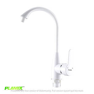 Пластиковий змішувач для кухні PLAMIX Mario 011 White білий (без підводки), фото 3