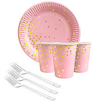 Набор одноразовой посуды "Pink", (10 тарелок, 10 вилок, 10 стаканчиков)