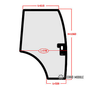 Скло дверей правого ДТЗ 404.5С (h=1360, L = 610x770x320)