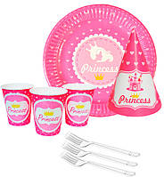 Набор одноразовой посуды "Princess", (10 тарелок, 10 вилок, 10 стаканчиков, 10 колпачков)