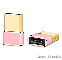 Переходник USB Male to Type-C Female Adapter Converter. Адаптер TypeC (мама) - USB (папа) Розовый CV11GF