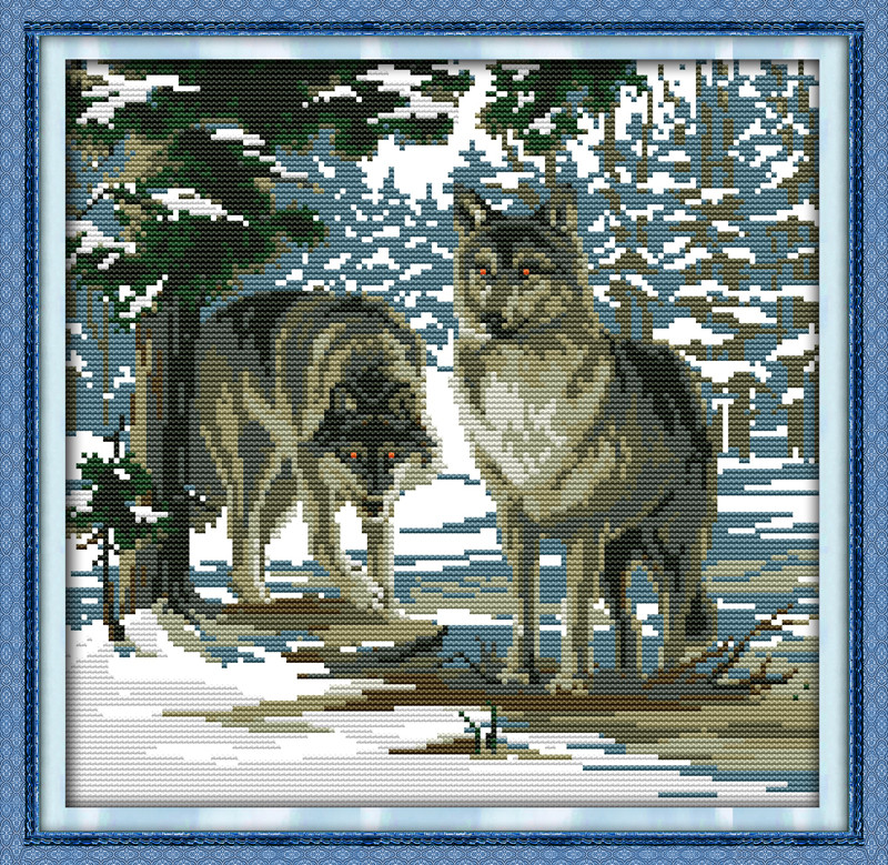 Набор для вышивания крестиком NKF Волки в зимнем лесу код D 591 14ст - фото 1 - id-p189578450