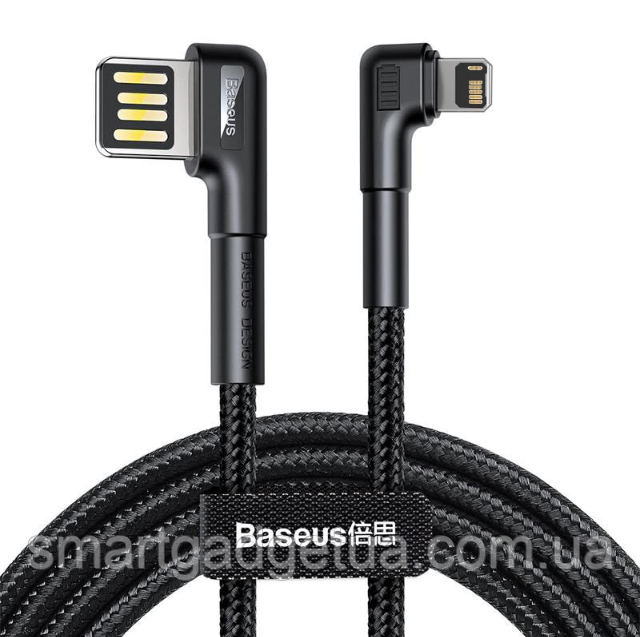 Оригінальний Кабель Baseus Elbow USB Type-C Cable LED Charge 3A для заряджання і передачі даних (1 метр) Чорний