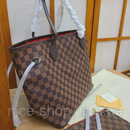 Сумка Louis Vuitton Neverfull Medium шкіра, коричнева шахматка, фото 3