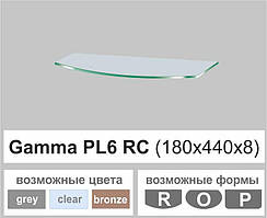 Поличка скляна настінна навісна радіусна Commus PL6 RC (180х440х8мм)