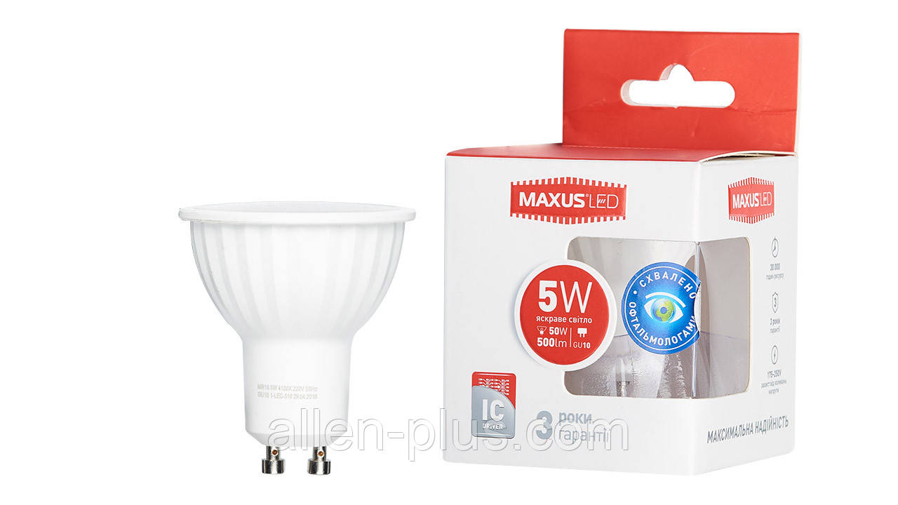 LED лампа MAXUS 1-LED-516 MR16 5W GU10 4100K 175-220V