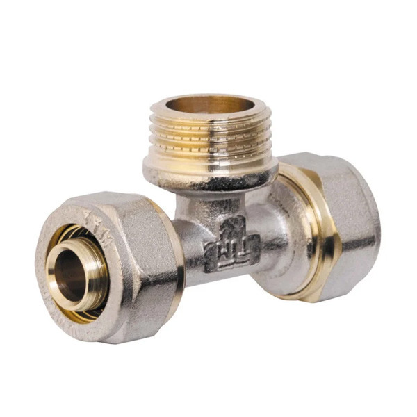 Трійник для металопластикової труби із зовнішнім різьбленням 20х1/2х20