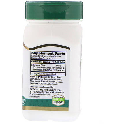 Харчова добавка для імунітету 21st Century Echinacea Complex 250 mg 60 VCaps, фото 3