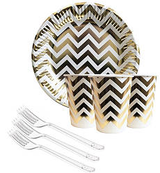Набір одноразового посуду "Зігзаг" (10 тарілок, 10 виделок, 10 стаканчиків)