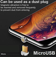 Роз'єм Micro USB 3A Круглий Наконечник на Магнітний Кабель Зарядка Телефону поворот на 360 градусів