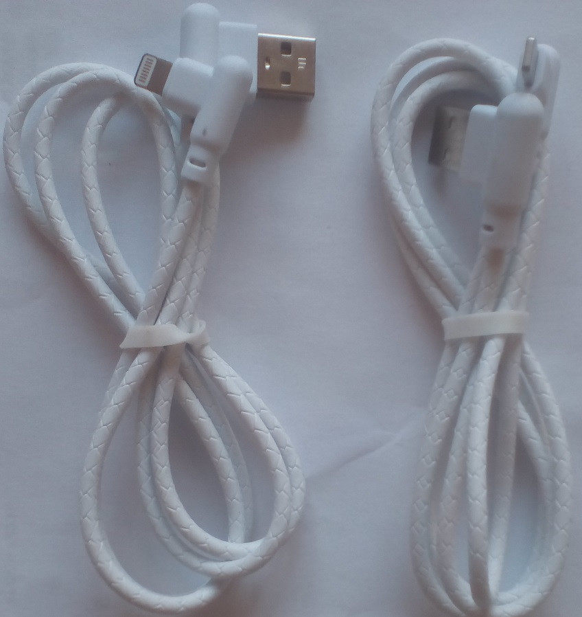 Кабель для iPhone 5, 6, 7 iPad Lightning Кожанный Шнур Угол 90 градусов 1 метр Угловой