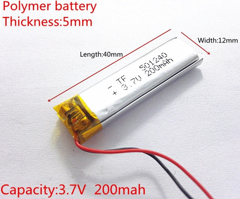 Батарея 200mAh 3.7 V 501240 Літій-Полімерний Акумулятор для Bluetooth Гарнітури