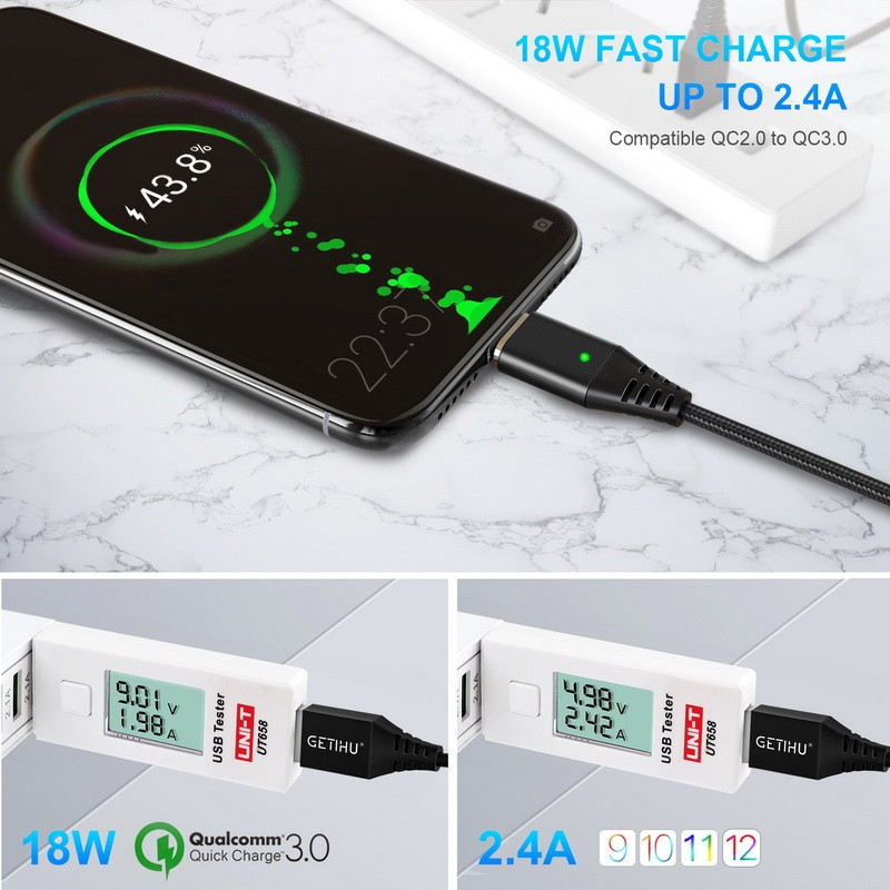 Магнітний USB 3.0 Кабель GETIHU 2.4 A для Швидкої Зарядки і Передачі даних iPhone 8pin
