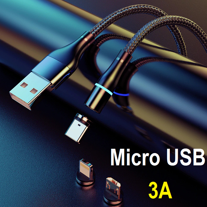 Магнітний Кабель QC3.0 3А 3pin для Швидкої Зарядки Micro USB, фото 1