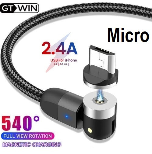 Магнітний Кабель GTWIN MicroUSB 2.4 A Кутовий 180 градусів 540 об. для Зарядки