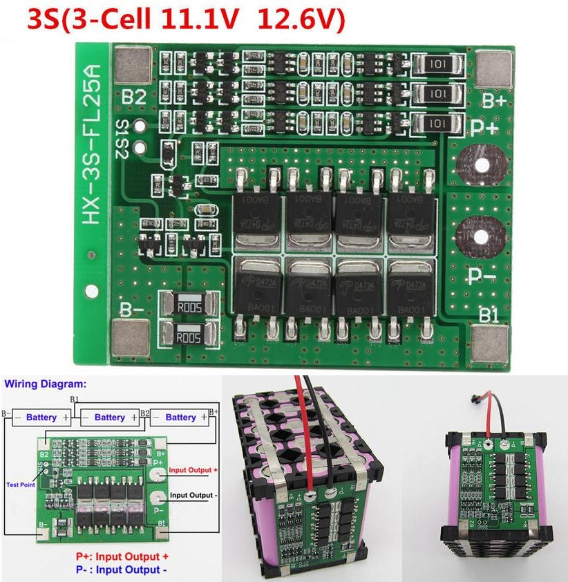 BMS 3S 25A 12,6 V Контролер Заряду Розряду Li-ion Батарей Балансування