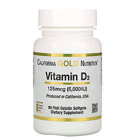 Витамин Д3,  California Gold Nutrition Vitamin D3 125 mcg (5000 IU) 360 soft