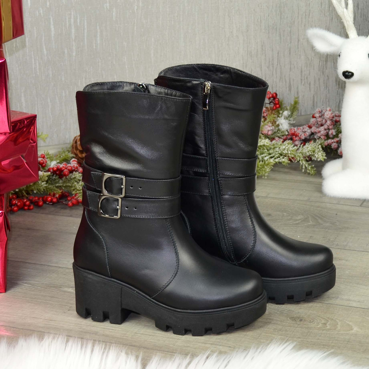 Черевики жіночі на товстій підошві, натуральна шкіра, фото 1