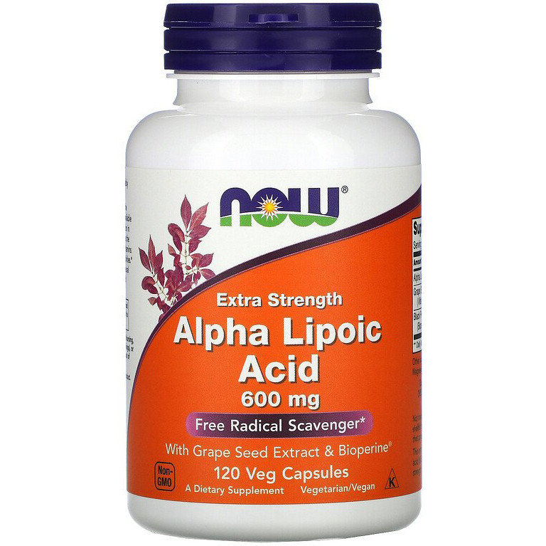 Альфа-ліпоєва кислота NOW Foods "Alpha Lipoic Acid" екстрасилія, 600 мг (120 капсул)