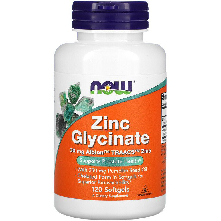 Глицинат цинку NOW Foods "Zinc Glycinate" (120 гельових капсул)