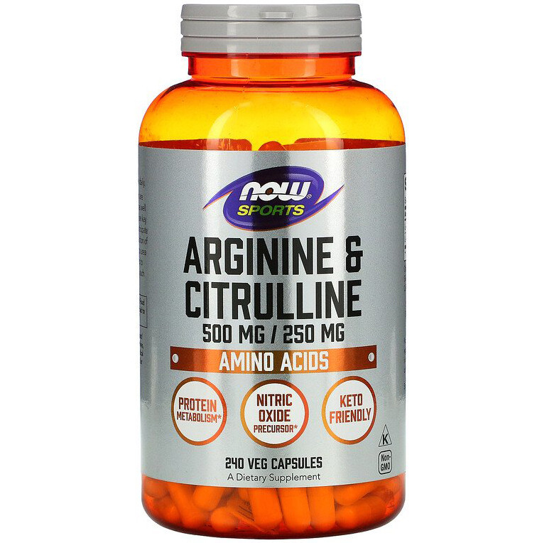 Аргінін і цитрулін NOW Foods, Sports "Arginine & Citrulline" 500 мг / 250 мг (240 капсул)