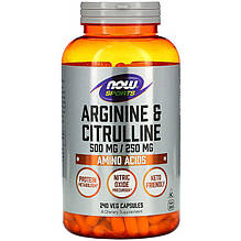 Аргінін і цитрулін NOW Foods, Sports "Arginine & Citrulline" 500 мг / 250 мг (240 капсул)