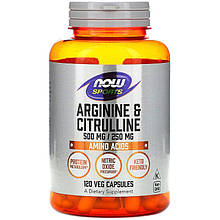 Аргінін і цитрулін NOW Foods, Sports "Arginine&Citrulline" 500 мг/250 мг (120 капсул)