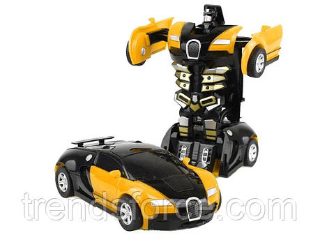 Машинка-трансформер із пультом Bugatti Robot Car Size 118 Жовта 184494, фото 1