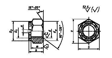 Чертеж корончатой гайки ГОСТ  10606-72